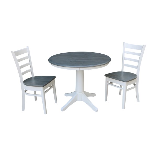International Concepts Round 36 in Rd Top Pedestal Table, 2 Emily Chairs, White/Heather Gray, 36 in W, 36 in L, 29.9 in H K05-36RT-27B-C617P - main